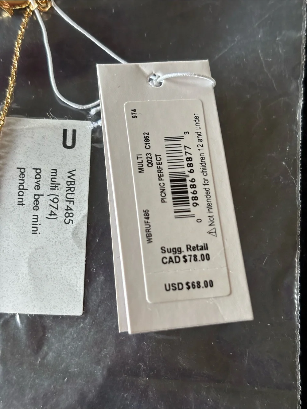 kate spade Gold-tone Bee Pendant Necklace with Yellow and Black Enamel